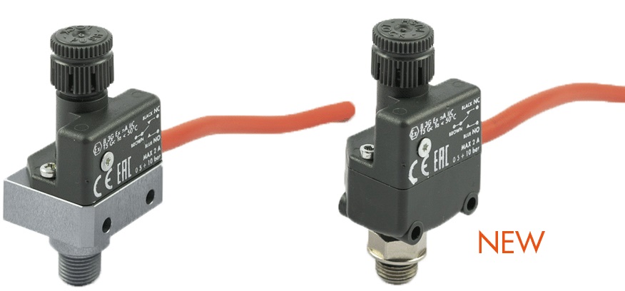 <p></p><p>Introduzimos pressostato de tamanho <b>1/4"</b>
que, nas duas versões fornecidas terão os respectivos códigos:</p>

<p><b>9000405</b> (Interruptor de
pressão G1/4 2A NO/NC  2 m cabo)</p>

<p><b>9000406</b> (Interruptor de
pressão G1/4 2A NO/NC 2  conector M8) </p>

<p>Ao mesmo tempo, fizemos uma mudança de melhoria que,
também, envolve os cód. pré-existentes de tamanho 1/8” (9000401 e (9000402),
introduzindo <b>corpo em tecnopolímero</b> e <b>conexão rotativa com ou sob o
cabeçote.</b></p>

<p>Essa modificação permite eliminar o PTFE da rosca,
melhorar a vedação e posicionar o item montado.</p>

<p>Clicando em GALERIA, você encontrará a imagem do produto pré e pós
modificação.</p><p><br></p><p>As novas versões dos códigos 9000401 e 9000402 serão progressivamente colocadas no mercado.</p><br><p></p>